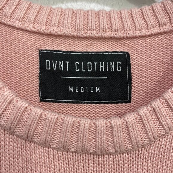 DVNT Pink Distressed Sweater, Crew Neck, Long Sleeve Knitted Sweater - Picture 3 of 8